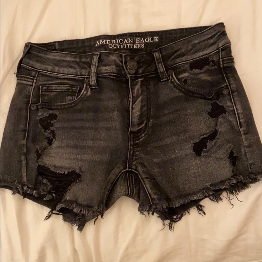 American Eagle Black Jean Shorts with rips